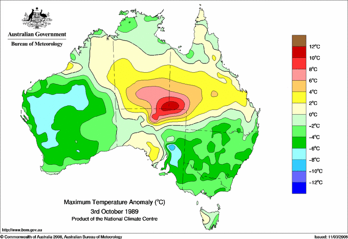 Daily maximum temperature anomaly for Australia