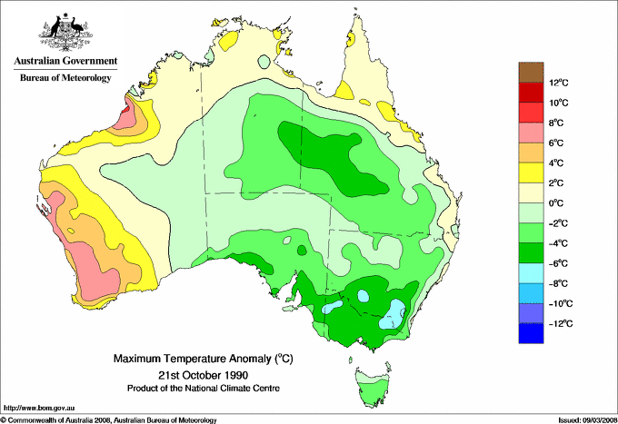 Daily maximum temperature anomaly for Australia