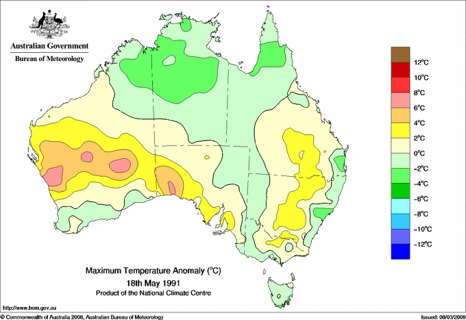 Daily maximum temperature anomaly for Australia