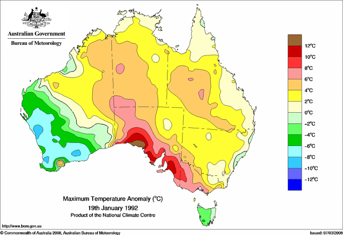 Daily maximum temperature anomaly for Australia