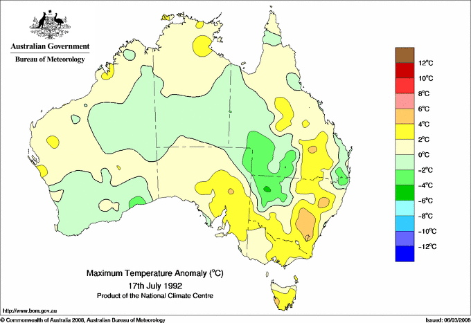 Daily maximum temperature anomaly for Australia