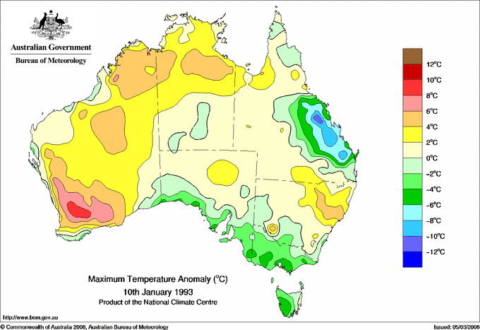 Daily maximum temperature anomaly for Australia
