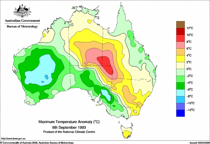 Daily maximum temperature anomaly for Australia