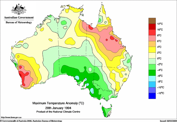 Daily maximum temperature anomaly for Australia