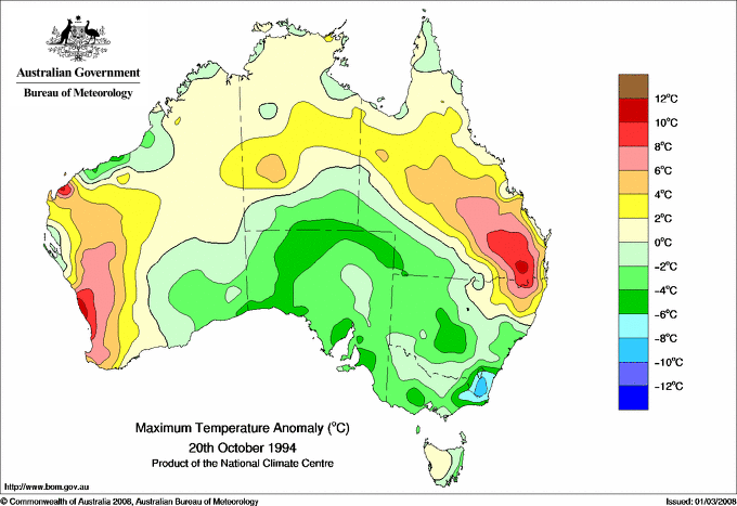 Daily maximum temperature anomaly for Australia