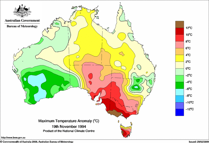 Daily maximum temperature anomaly for Australia