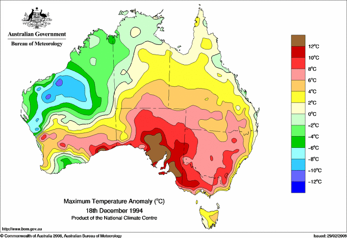 Daily maximum temperature anomaly for Australia