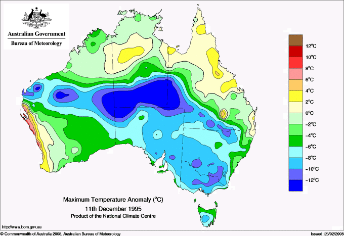 Daily maximum temperature anomaly for Australia