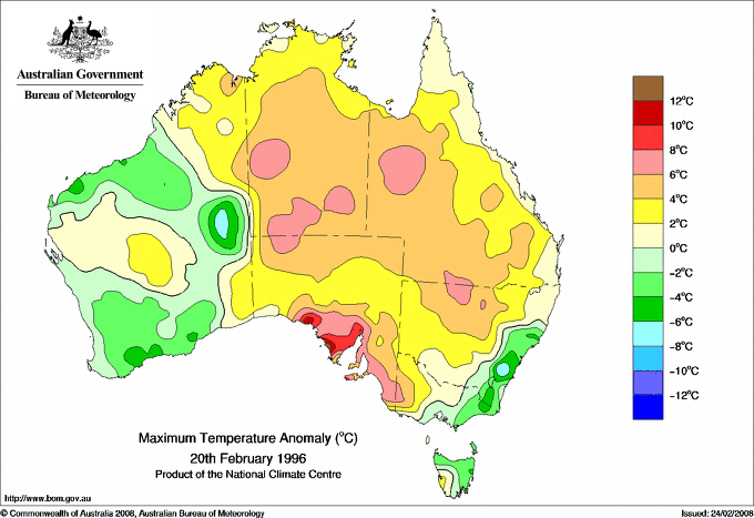 Daily maximum temperature anomaly for Australia