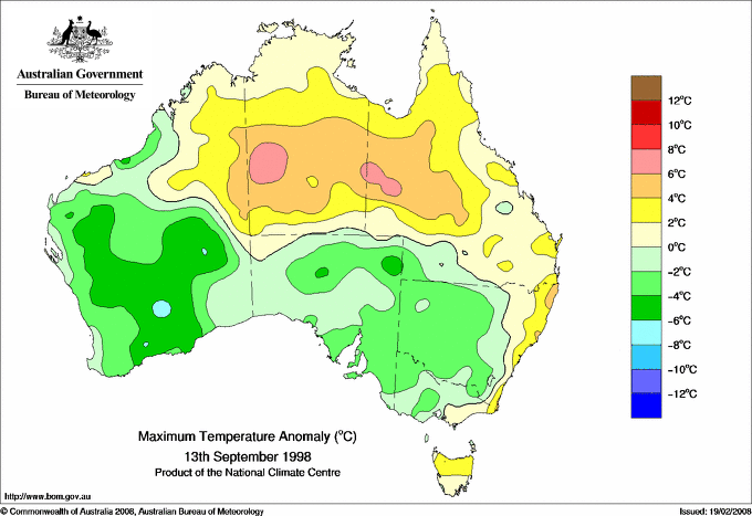 Daily maximum temperature anomaly for Australia