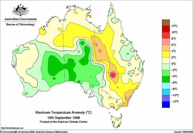 Daily maximum temperature anomaly for Australia