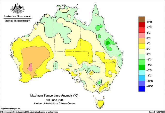 Daily maximum temperature anomaly for Australia