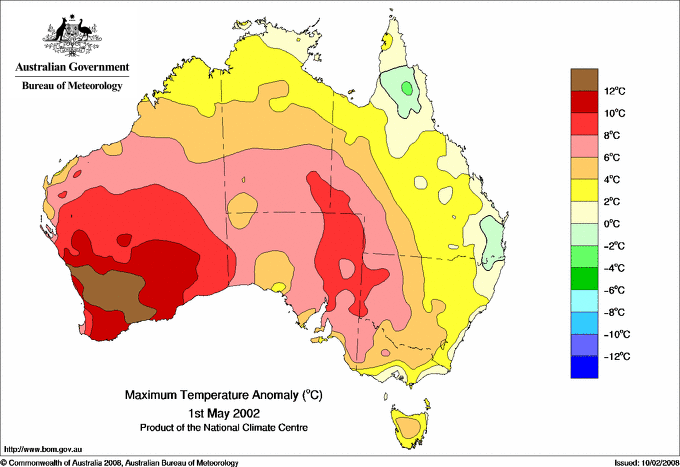 Daily maximum temperature anomaly for Australia