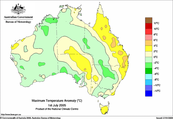 Daily maximum temperature anomaly for Australia