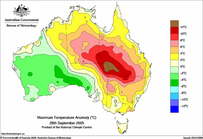 Daily maximum temperature anomaly for Australia