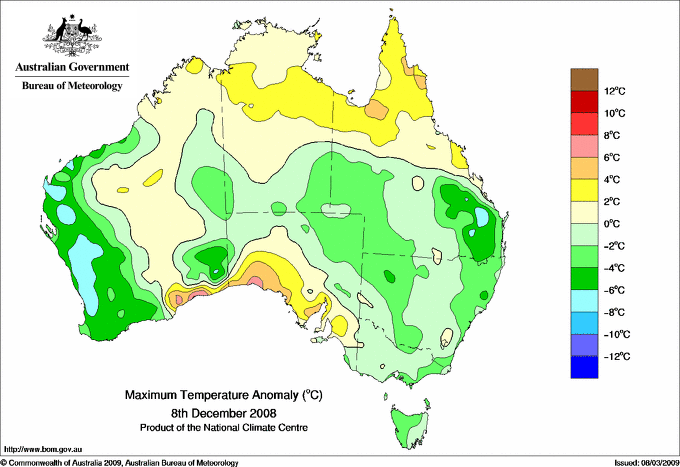 Daily maximum temperature anomaly for Australia