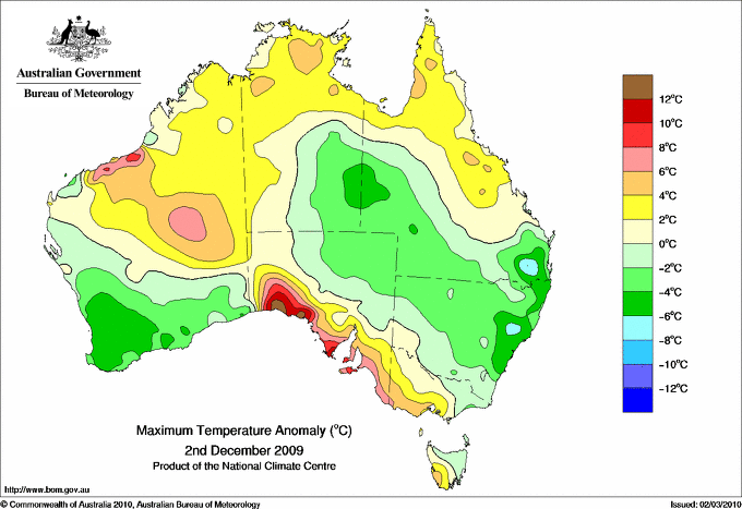 Daily maximum temperature anomaly for Australia