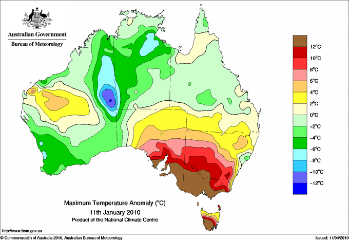 Daily maximum temperature anomaly for Australia