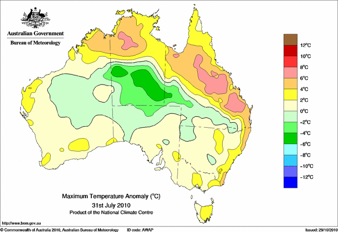Daily maximum temperature anomaly for Australia