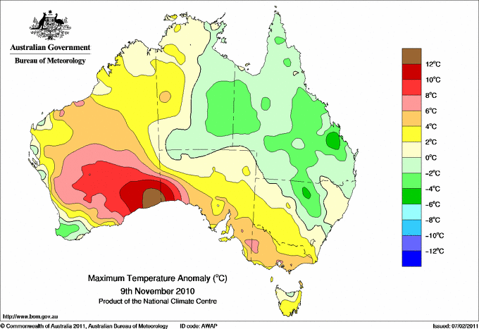 Daily maximum temperature anomaly for Australia