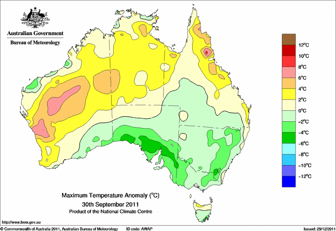 Daily maximum temperature anomaly for Australia