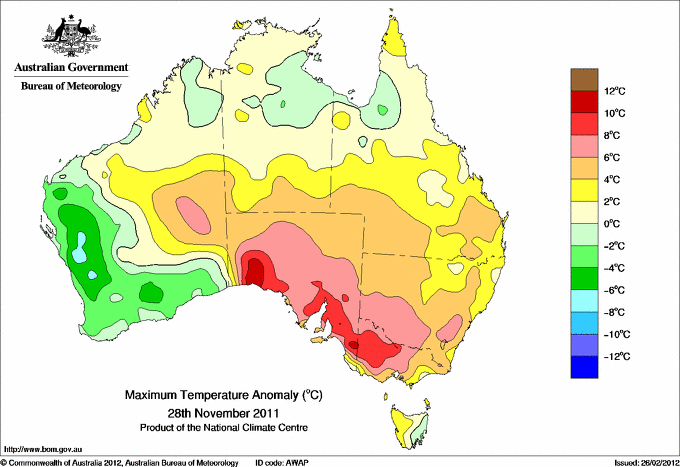 Daily maximum temperature anomaly for Australia