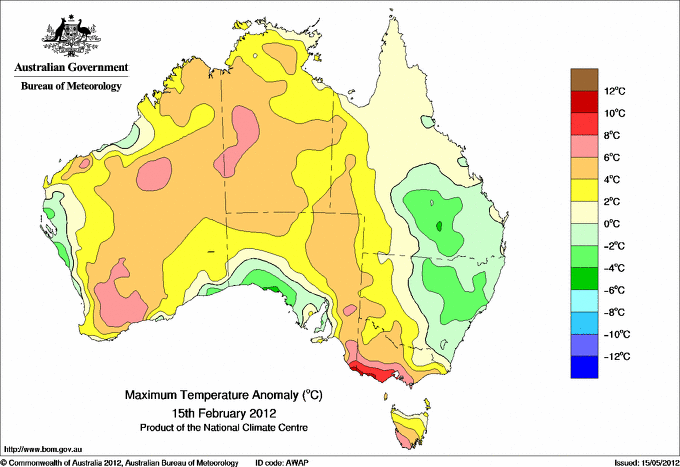 Daily maximum temperature anomaly for Australia