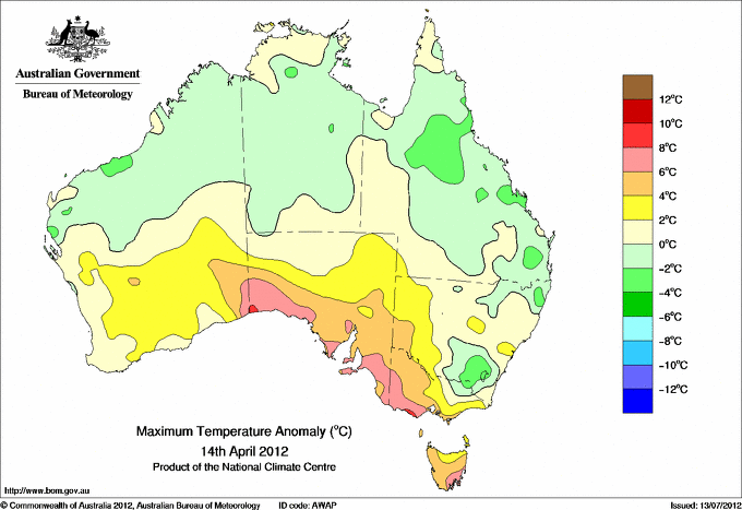 Daily maximum temperature anomaly for Australia