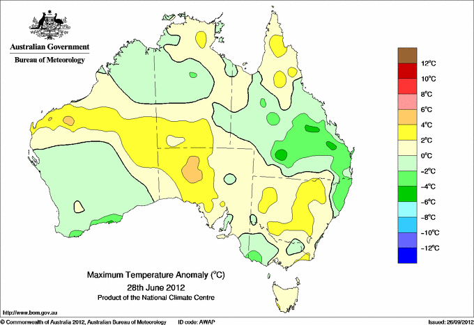 Daily maximum temperature anomaly for Australia