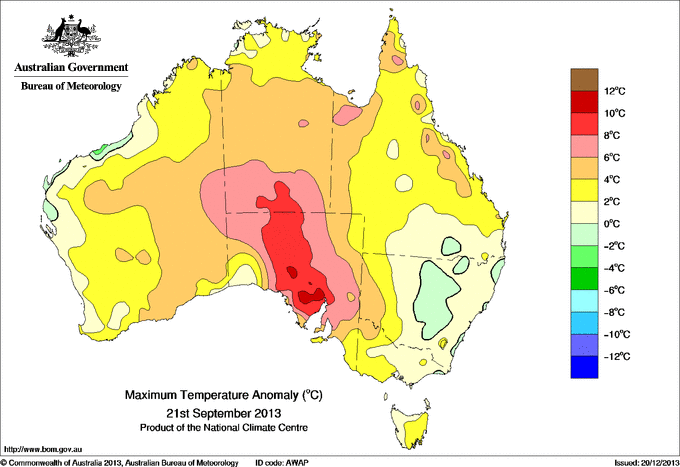 Daily maximum temperature anomaly for Australia