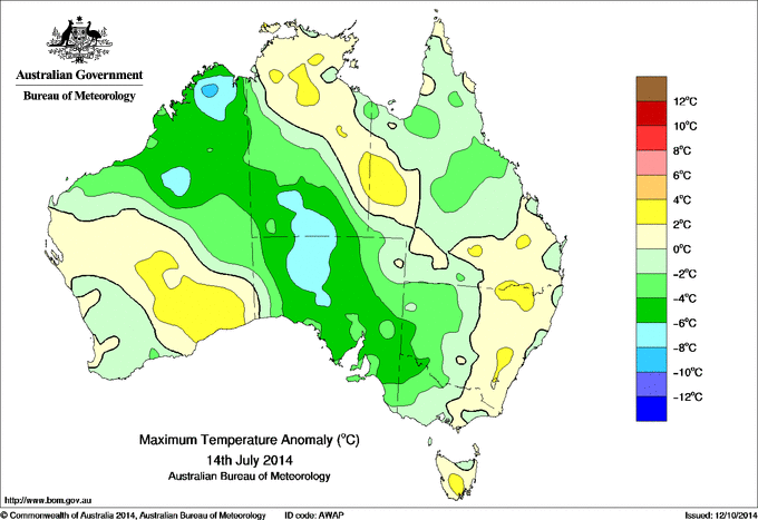 Daily maximum temperature anomaly for Australia
