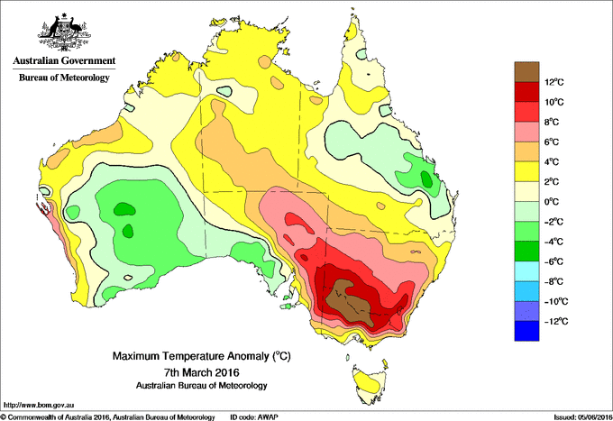 Daily maximum temperature anomaly for Australia