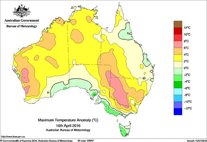 Daily maximum temperature anomaly for Australia