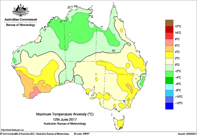 Daily maximum temperature anomaly for Australia