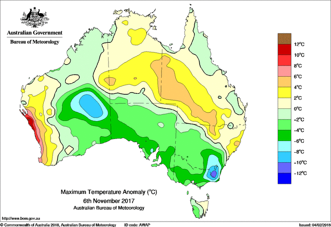 Daily maximum temperature anomaly for Australia