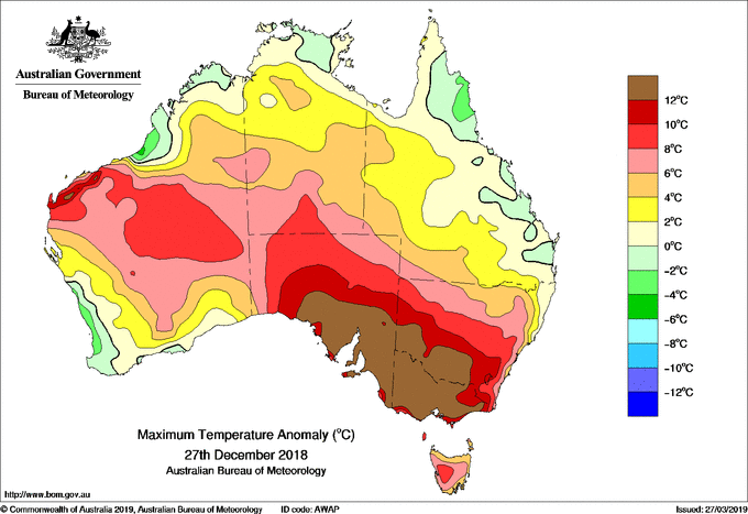 Daily maximum temperature anomaly for Australia