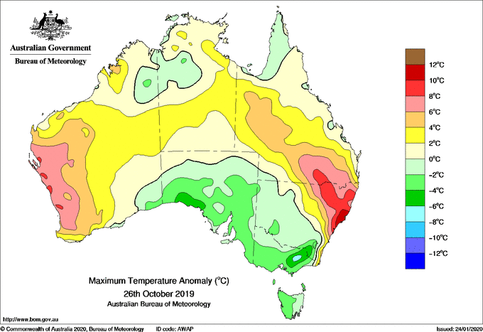 Daily maximum temperature anomaly for Australia