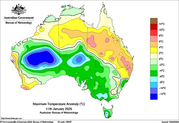 Daily maximum temperature anomaly for Australia