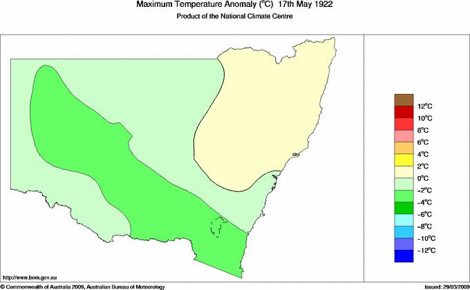 Daily maximum temperature anomaly for New South Wales/ACT