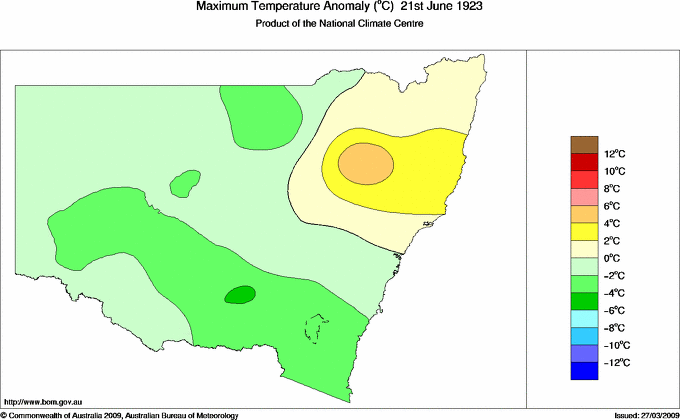 Daily maximum temperature anomaly for New South Wales/ACT