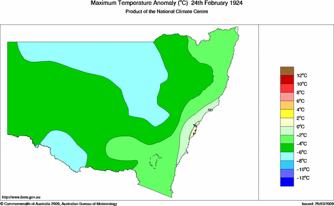Daily maximum temperature anomaly for New South Wales/ACT