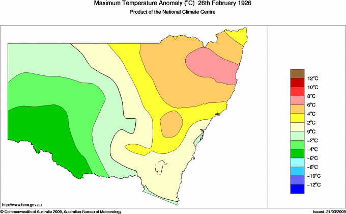 Daily maximum temperature anomaly for New South Wales/ACT