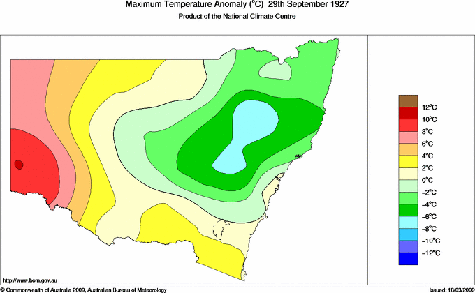 Daily maximum temperature anomaly for New South Wales/ACT