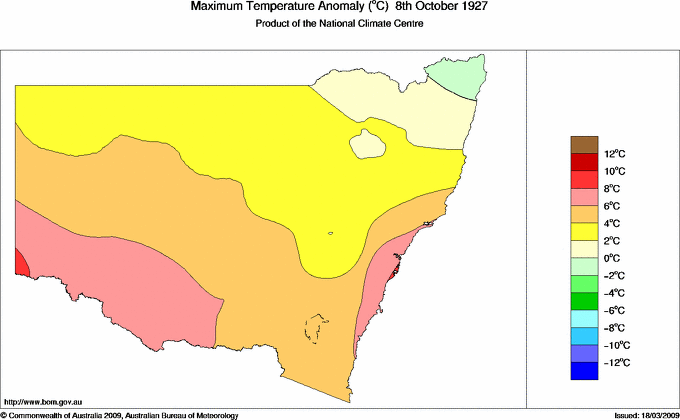 Daily maximum temperature anomaly for New South Wales/ACT