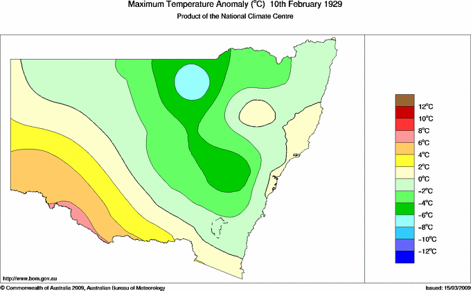 Daily maximum temperature anomaly for New South Wales/ACT