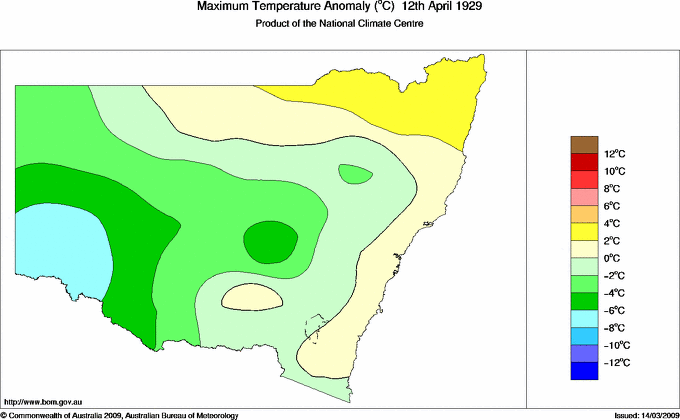 Daily maximum temperature anomaly for New South Wales/ACT