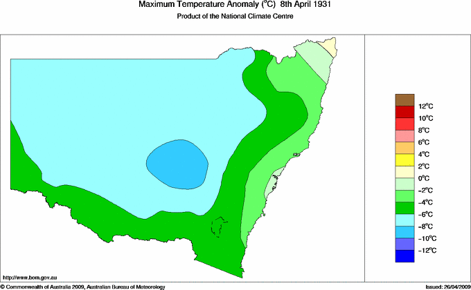 Daily maximum temperature anomaly for New South Wales/ACT