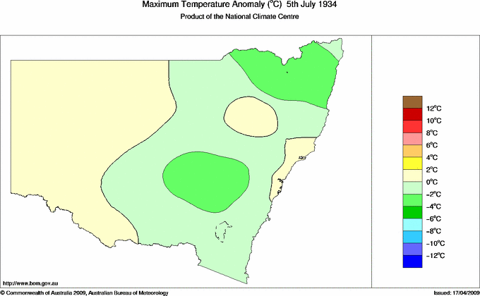 Daily maximum temperature anomaly for New South Wales/ACT