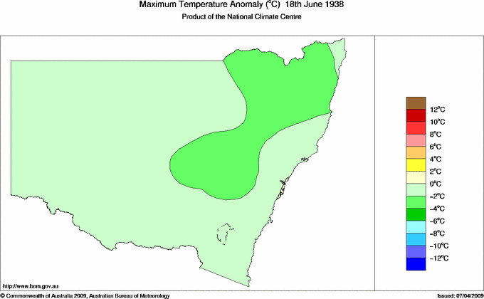 Daily maximum temperature anomaly for New South Wales/ACT