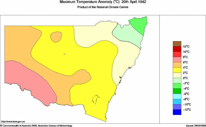 Daily maximum temperature anomaly for New South Wales/ACT